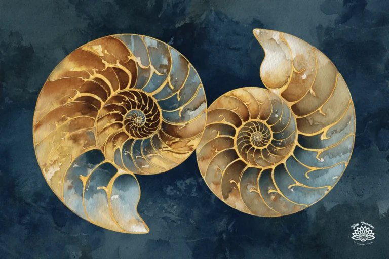 Master Number Fundamentals. Image of two mirrored nautilus shells to highlight the dual energy of Master Numbers 11, 22, and 33.