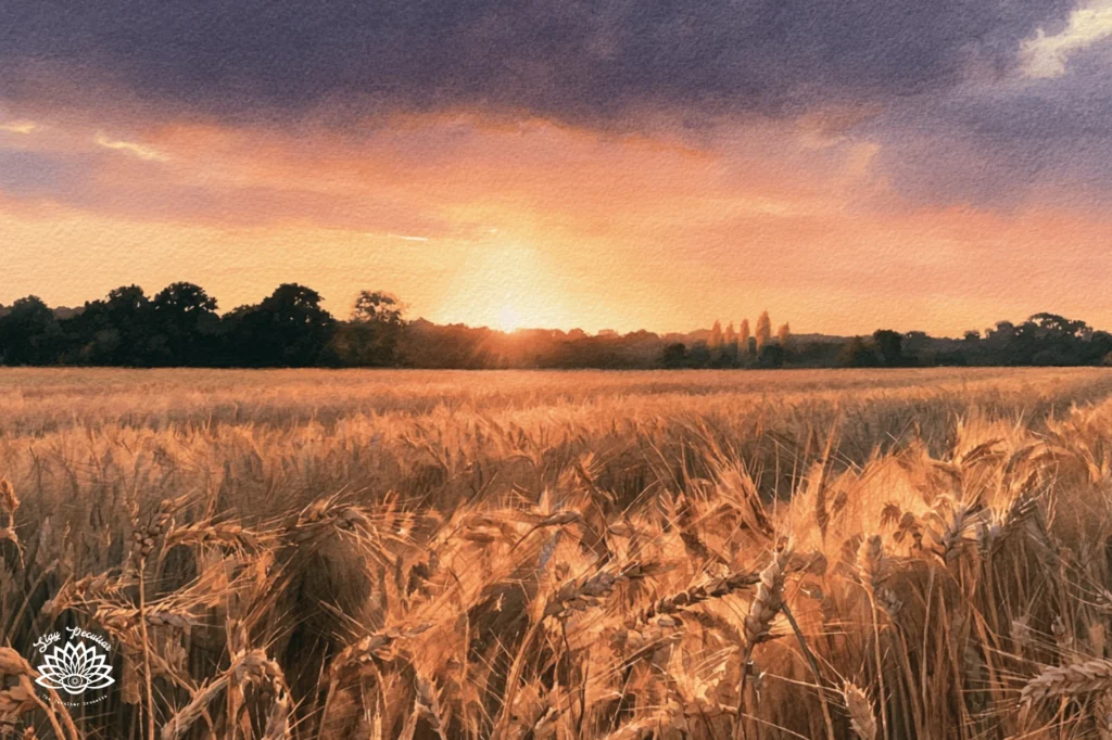 When is Mabon; image of a wheat field during autumn at sunset.
