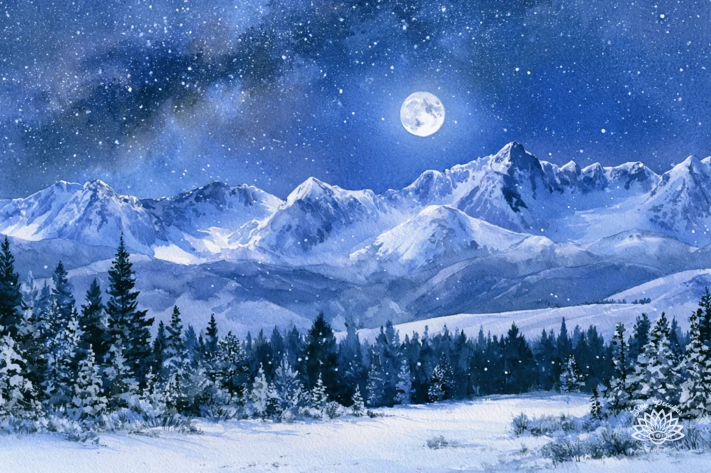 Special Moons and Lunar Events: image of a winter landscape near Idaho's Sawtooth.